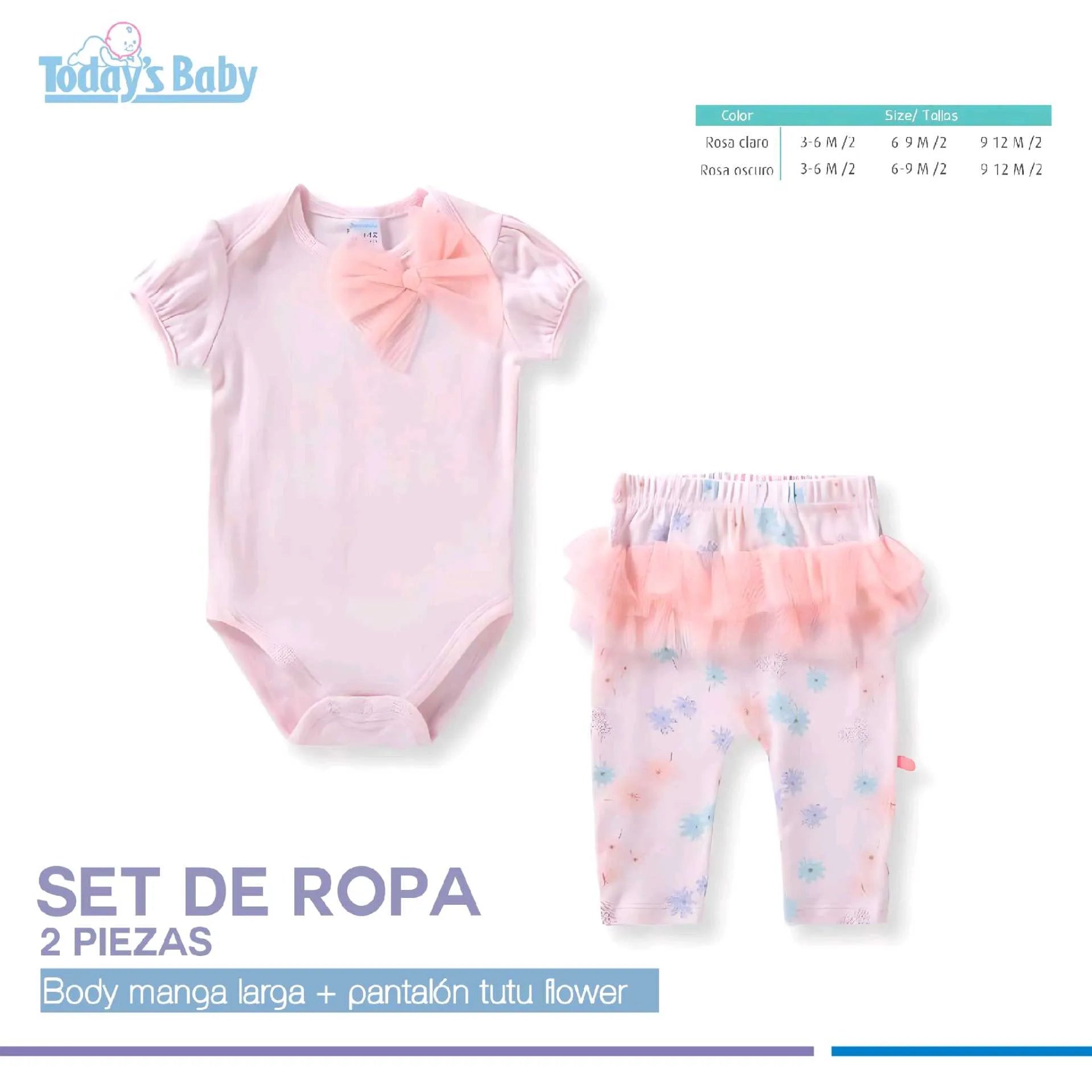 Set de 2 pzas Body + Pantalón de Tutú Flower Rosa Oscuro
