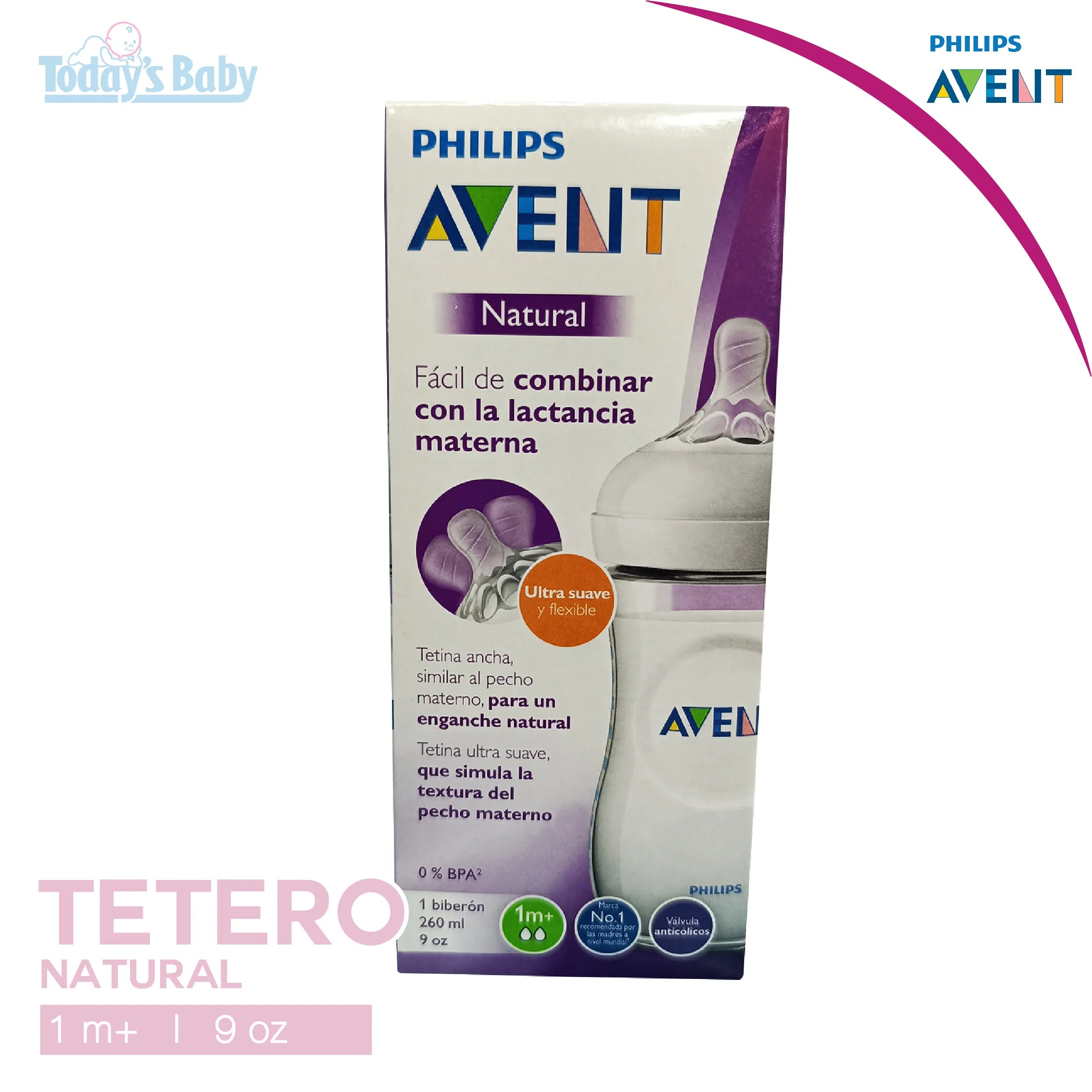 Tetero Natural 9 oz +1m Avent