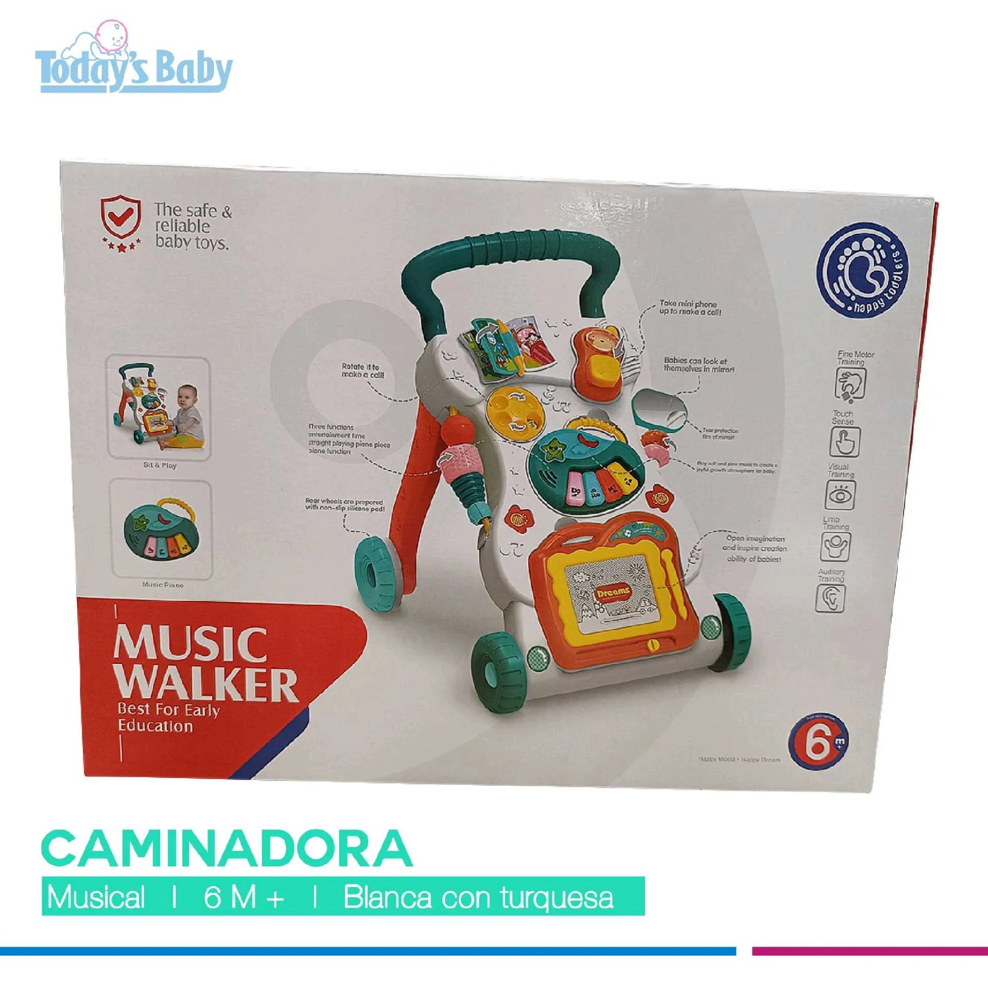 Caminadora musical blanca-turquesa