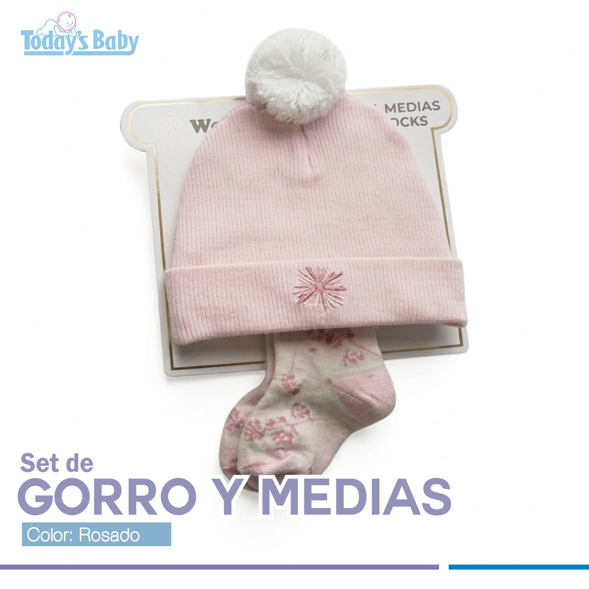 Set de gorro y medias rosado Wakid´s