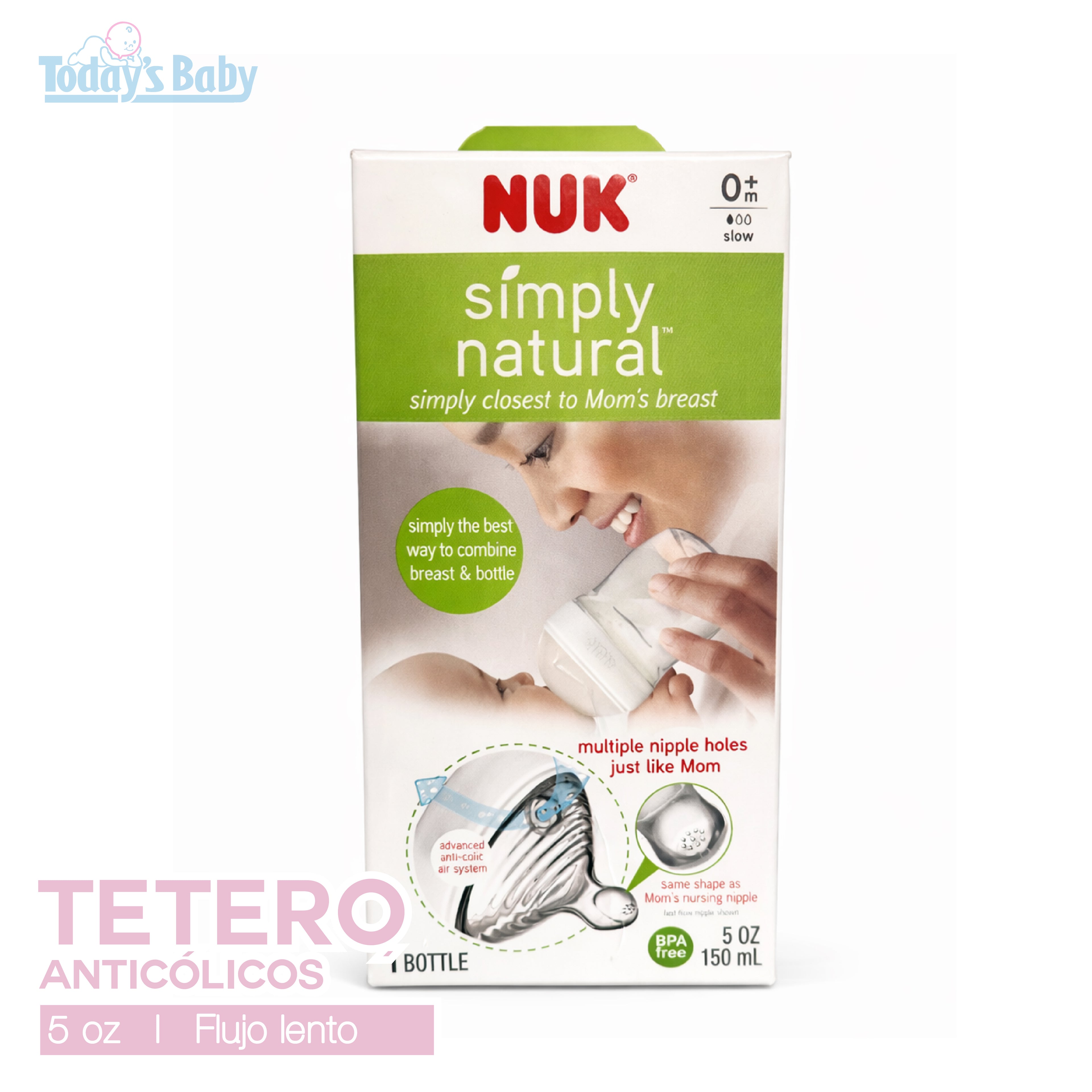 tetero anti colicos nuk flujo lento 0m para bebé