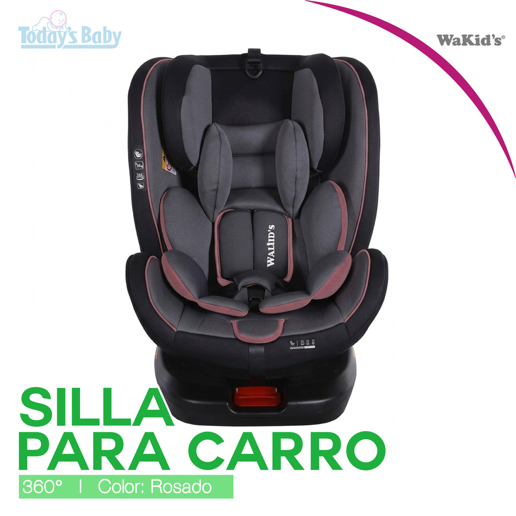 Silla de Carro Giratorio 360° Isofix Rosado WaKid’s