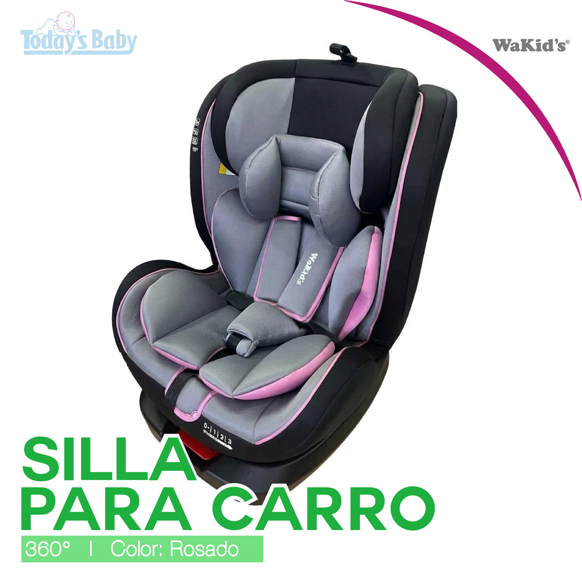 Silla de Carro Giratorio 360° Isofix Rosado WaKid’s